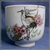 Japanese Hand-Painted Gilded CHINA SAKI TEA CUP with Crane and Apple BlossomsSet of 2 China Saki tea Cups