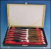 Vintage Steak Knives Stainless Steel - Stag Horn Handles / Storage Chest Set of 6 A1044
