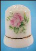 Fine Bone China Sewing THIMBLE Victorian Pink Rose Flower / 24K Gold Band
