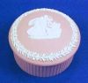 Collectible WEDGWOOD JASPERWARE PALE PINK ROUND Lidded Trinket Box Ribbed Sides A1427