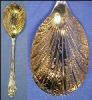 WILLIAM ADAMS Large Ornate Repousse Silver Plate Serving Spoon Gold Plated Bowl SHEFFIELD ENGLAND A1525