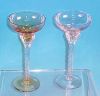 Antique Pair Colored Glass SPIRAL STEM CHAMPAGNE or SHERBETS Amber & Pink