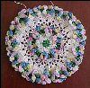 Vintage HAND CROCHET LACE HANGING DOILY 3-D PANSY VARIEGATED FLOWERS 6" Diameter A1924