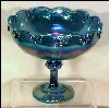 Vintage COBALT BLUE IRIDESCENT CARNIVAL GLASS FOOTED COMPOTE FRUIT BOWL Garland / Teardrop / Indiana Glass A1942