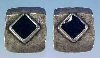 Vintage Clip On Earrings Hammered Silver Tone "BLACK DIAMOND" Square with Black Enamel Diamond Center A2155