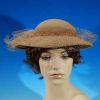 Vintage Camel DOESKIN 100% Wool Felt Ladies / Women's Designer Hat with Tan Lace Netting, Geo. W. Bollman & Co. U.S.A.