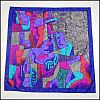 Vintage Jewel Tone Floral Jacquard PICASSO Modern Abstract SEATED MAN Ladies Silky Scarf 34" x 34"