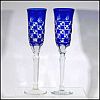 Pair Cobalt Blue Cased Cut to Clear Bohemian Czech Champagne Flutes Vintage