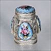 Handpainted Blue Floral Enamel & Silverplate RUSSIAN FILIGREE Collectible Thimble