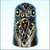 Vintage RUSSIAN Hand-Made Hand-Painted Lacquer Ware Stylized OWL BIRD Wood Thimble