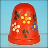 Vintage Italian Olivewood Hand Painted Red Floral Thimble Made in Italy