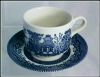 Staffordshire Tea Cup & Saucer Set Churchill BLUE WILLOW 