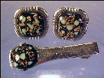 Vintage ANSON Tie Clasp Tie Bar & Cufflink Set - Mother of Pearl & Gold Flakes