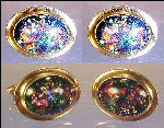 Pair Vintage QUALITY CORRECT Oval Cuff Links Cufflinks with Dichroic Glass Cabochons Gold Bezel