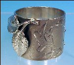 Victorian Silverplate NAPKIN RING Applied Figural Leaf & Hand Tooled Engraving