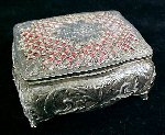 Vintage Silver Plated FILIGREE & REPOUSSE ROSE Footed Jewelry Box Jewel Casket