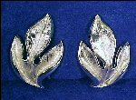 Vintage Silver Tone CROWN TRIFARI Clip-on Earrings Brushed & Polished Silver Leaf / Leaves