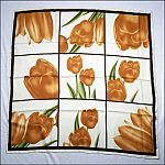 Vintage Hand Made Floral Tulip Windowpane WATER SILK Scarf 35" Square