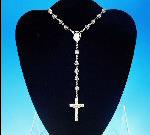 Vintage 1955 CREED Sterling Silver ROSARY Clear Aurora Borealis Crystal Glass Beads - 48 grams